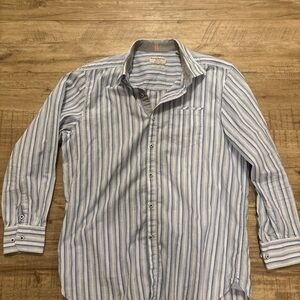 Tommy Bahama Light Blue and White Striped Shirt